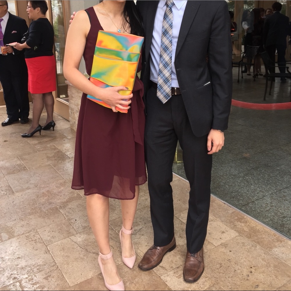 Burgundy tie waist dress